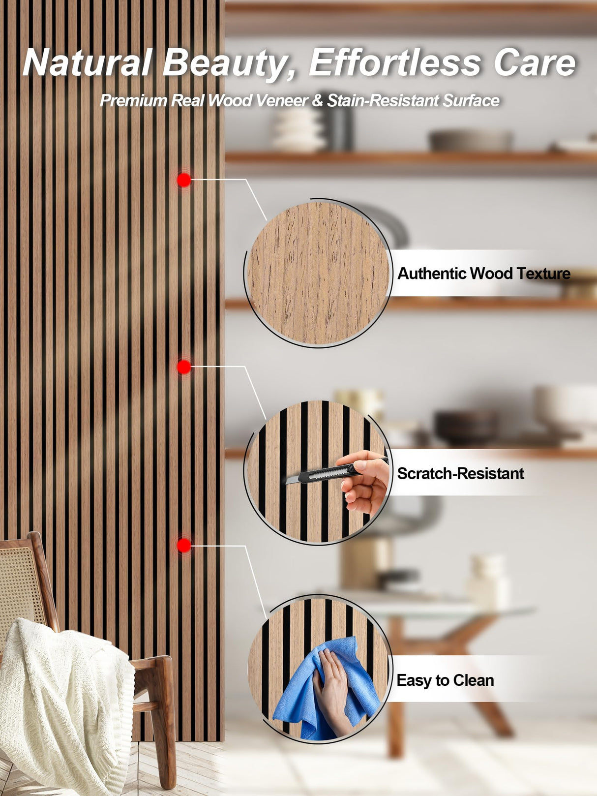 Mollywell Wood Panels for Wall, Time-Saving Installation, Versatile Wood Slat Wall Decor, Enhanced Acoustic & Sound Proof Fluted Design for Home & Office, 2 Pcs Teak, 47.2x23.6 Inch Mollywell