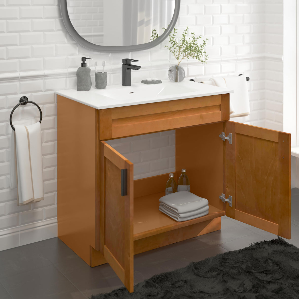 Bathroom Vanity Sink Base Ready-to-Assemble Bathroom Cabinet 24"/30'/36" Width (Vanity Base in Maple Shaker, 36 inch) Vanity Atelier