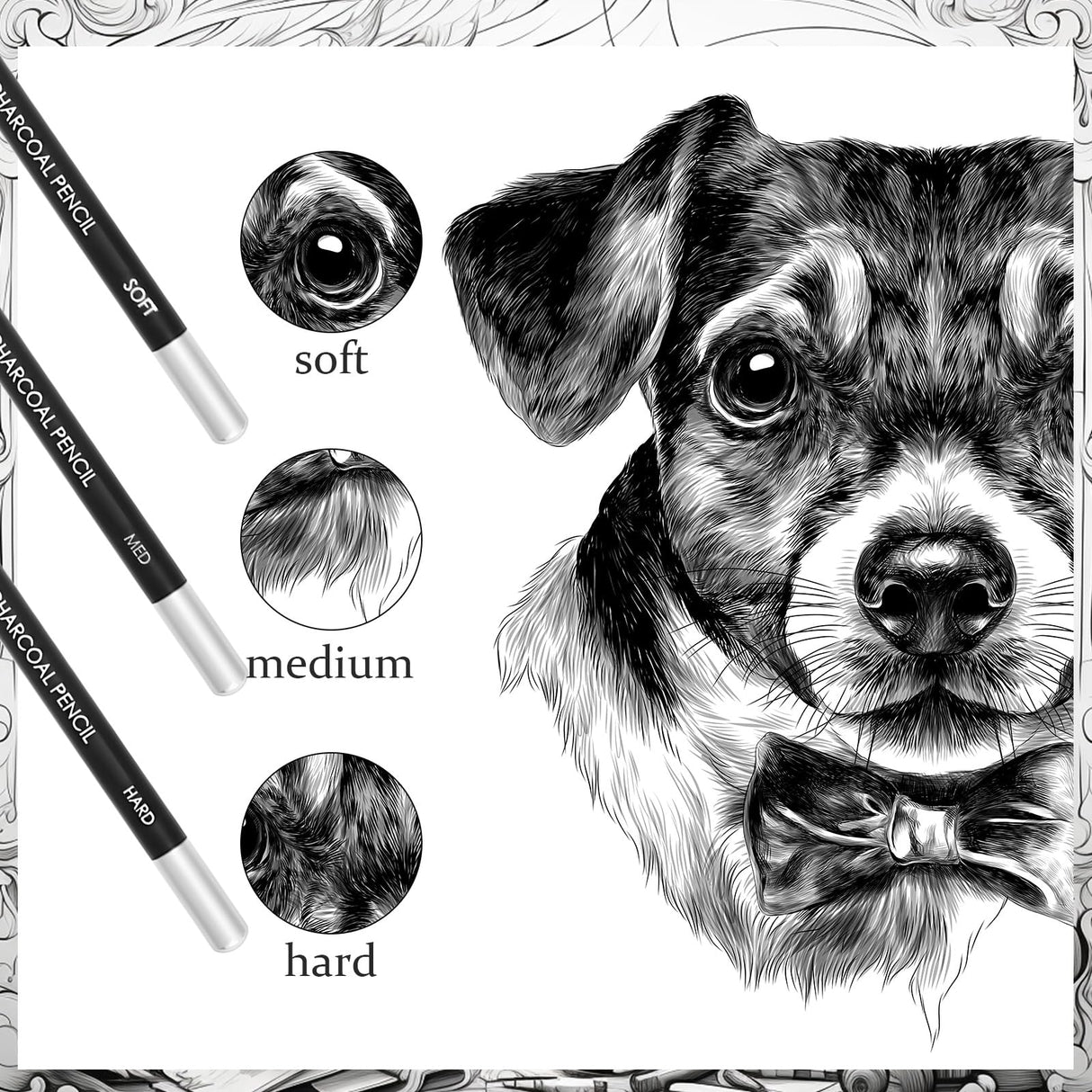 Geyoga 180 Pcs Professional Charcoal Pencils Drawing Set Soft Medium and Hard Charcoal Sketch Drawing Pencils for Beginners Artists Shading Sketching Geyoga