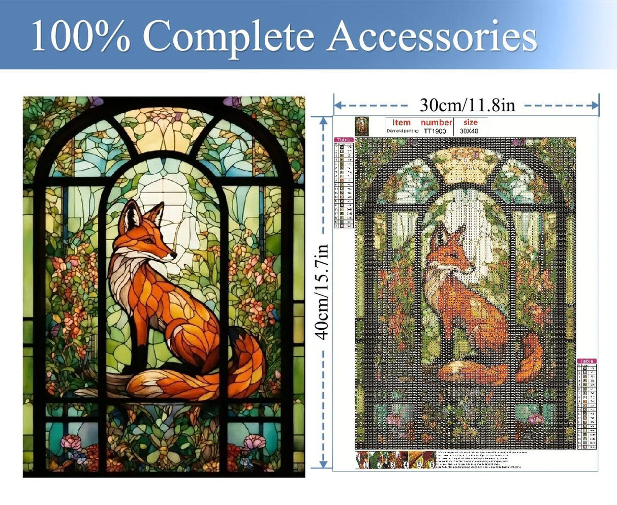 JFYHAB Fox Diamond Painting Kits for Adults, 5D DIY Full Drill, Round Full Drill Stain Glass, 12x16 inch JFYHAB