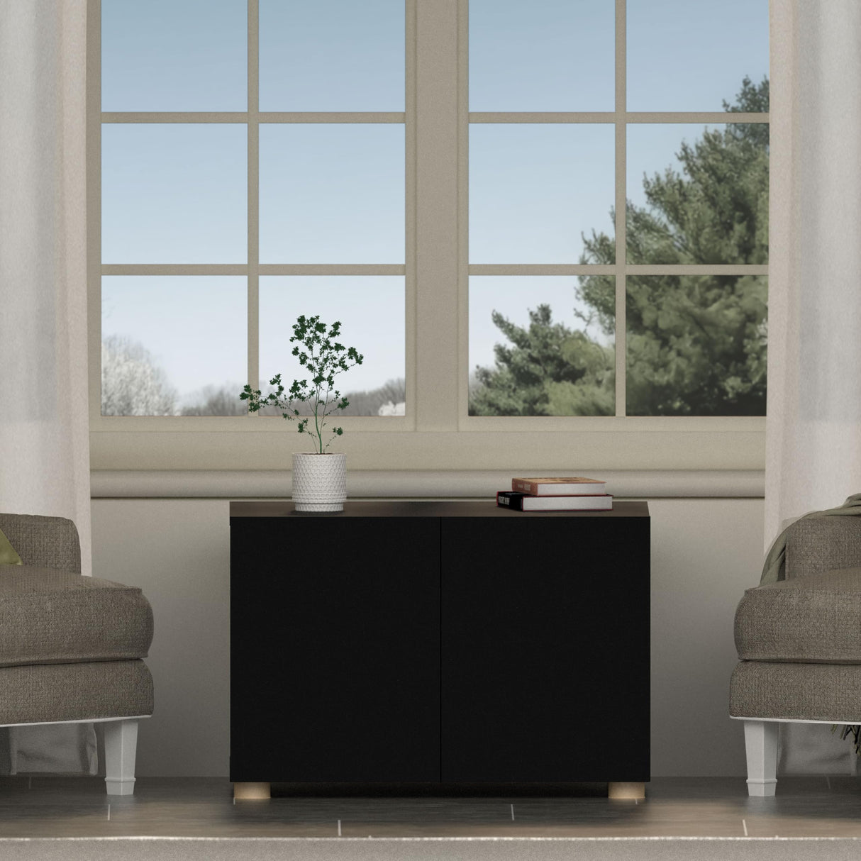 amunrbrek Cat Litter Box Enclosure, Litter Box Furniture, Stylish Modern Litter Box Cabinet, Wooden Cat House, End Table, Nightstand, Black amunrbrek