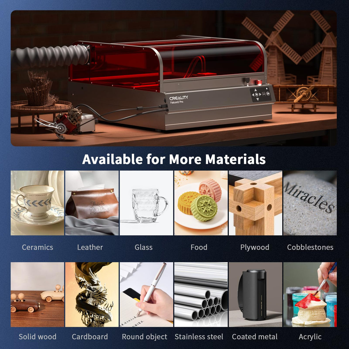 Creality Engraver Enclosed, Falcon2 Pro 60W Output Engraver and Cutter, 25000mm/min Speed Cutter Machine with Air Assist, Auto Fan, Camera Positioning for Wood and Metal Creality