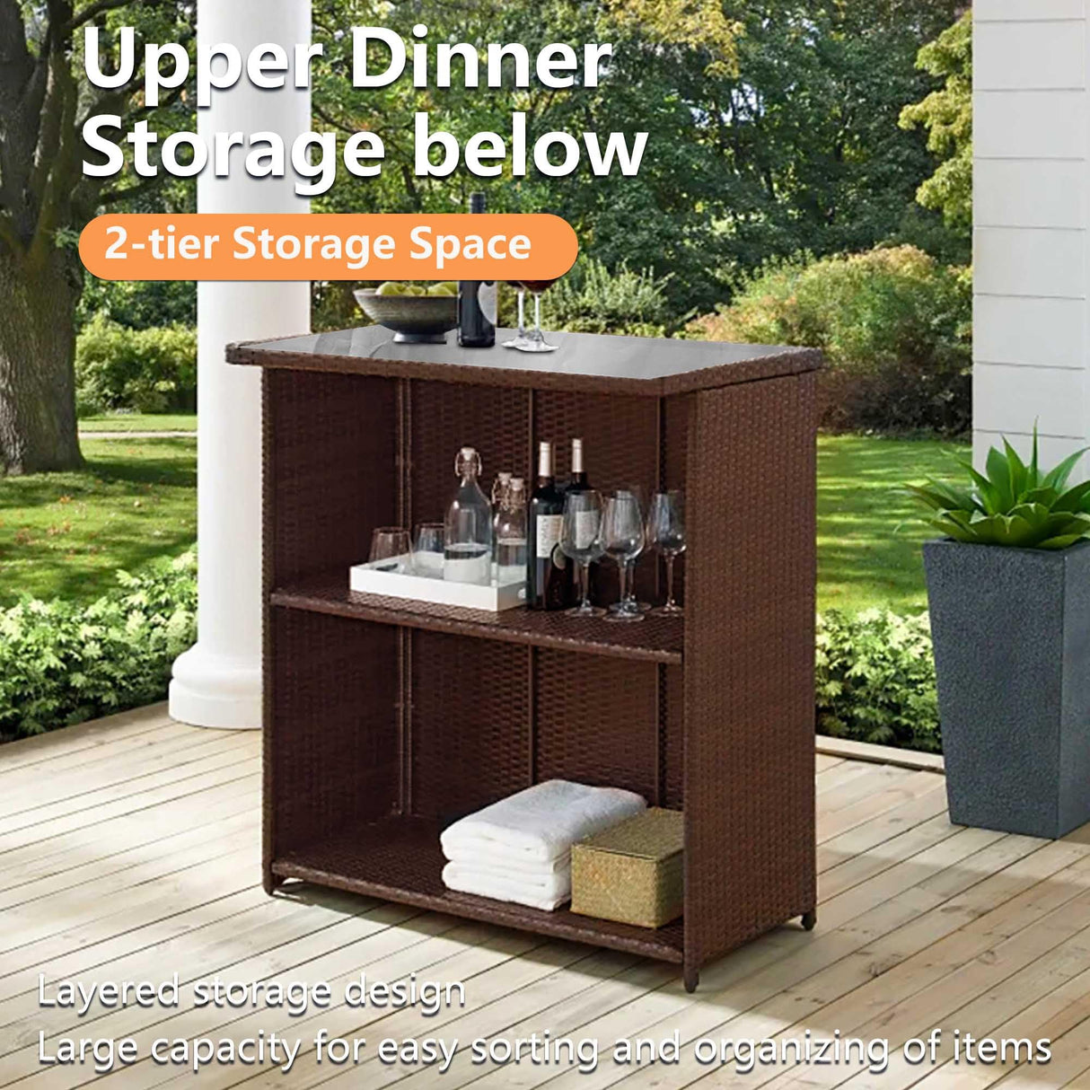 Set Of 3 Outdoor Bar Set Patio Wicker Counter Height Table Set Sturdy Frame Rattan Bar Table with Glass Table Top Storage Shelves 2 Bar Stools for Patio Poolside Porch Outdoor Indoor, Blue PayLessHere