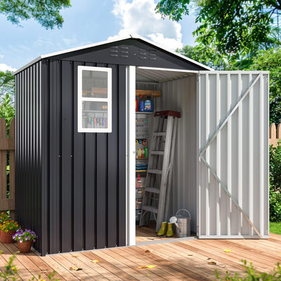 DAUSOLA 6x4 FT Outdoor Storage Shed, Metal Garden Tool Shed with Updated Frame Structure, Lockable Doors and Windows, Ideal for Backyard Garden Patio Lawn, Grey