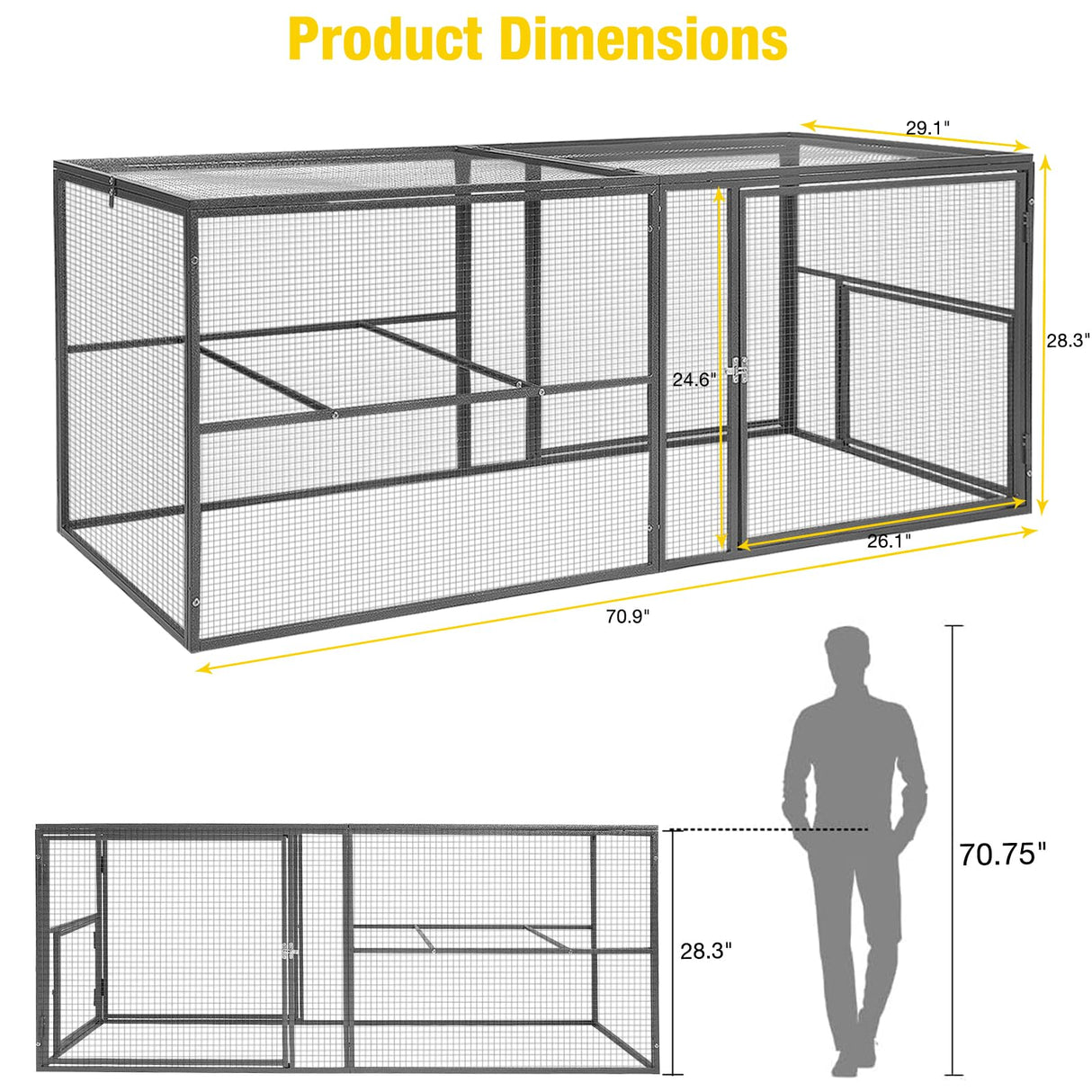 Chicken Coop Run Large Metal Frame Extension Outdoor 14.3ft²Lockable Playpen for Chicken, Rabbit, Duck, Run Only Aivituvin