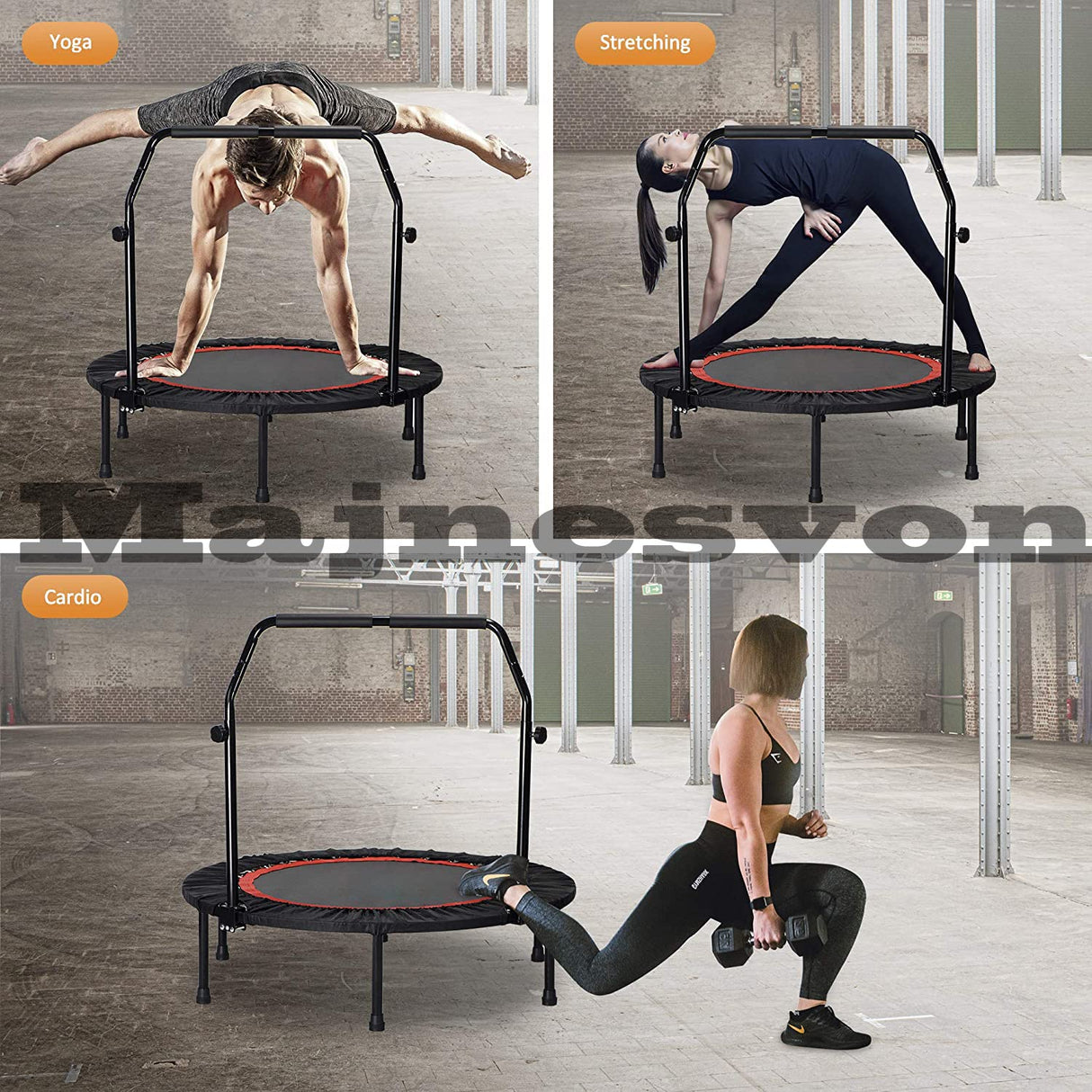 40" Foldable Mini Trampoline for Adults & Kids, Fitness Rebounder with U Shape Adjustable Foam Handle, Indoor Exercise Trampoline, Max Load 330lbs Anwick