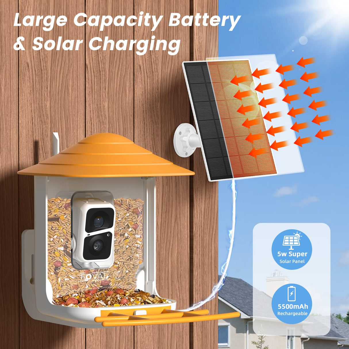 FOVAL Bird Feeder with Camera, Smart Bird Feeder Camera with AI Identify Bird Species, Auto Capture Bird Videos & AI Motion Detection, 5W Solar FOVAL