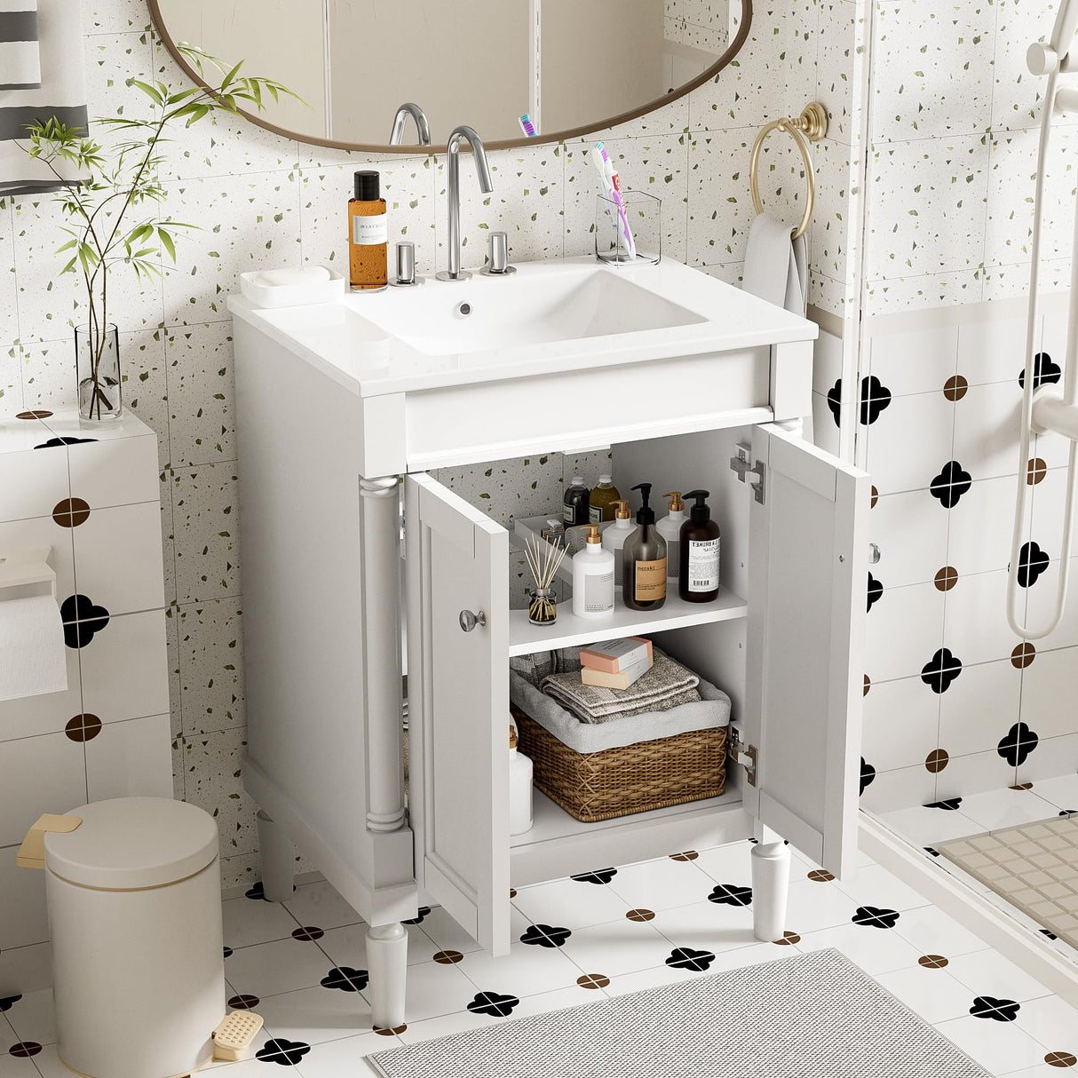 Virubi 24 Inch Bathroom Vanity with Single Sink Combo Set, Modern Bathroom Storage Cabinet with Double Soft Closing Doors, Solid Wood Frame Bathroom Vanities. Virubi