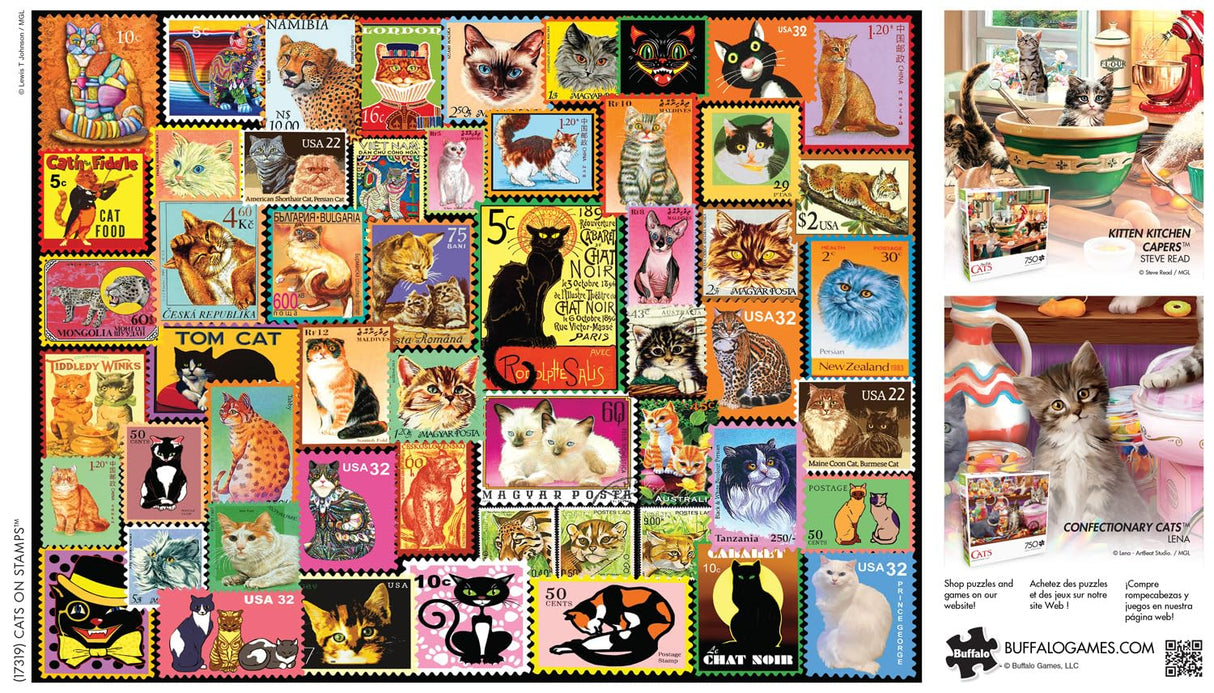 Buffalo Games - Lewis T. Johnson - Cats on Stamps - 750 Piece Jigsaw Puzzle for Adults -Challenging Puzzle Perfect for Game Nights - Finished Size is 24.00 x 18.00 Buffalo Games