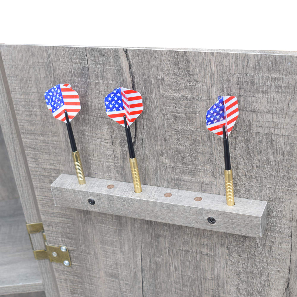 Hathaway Westwood Free-Standing Set-Includes 18, Steel-Tip Darts-Perfect for Family Game Rooms, Basements, Home Bars Dartboard Cabinet, Driftwood Hathaway