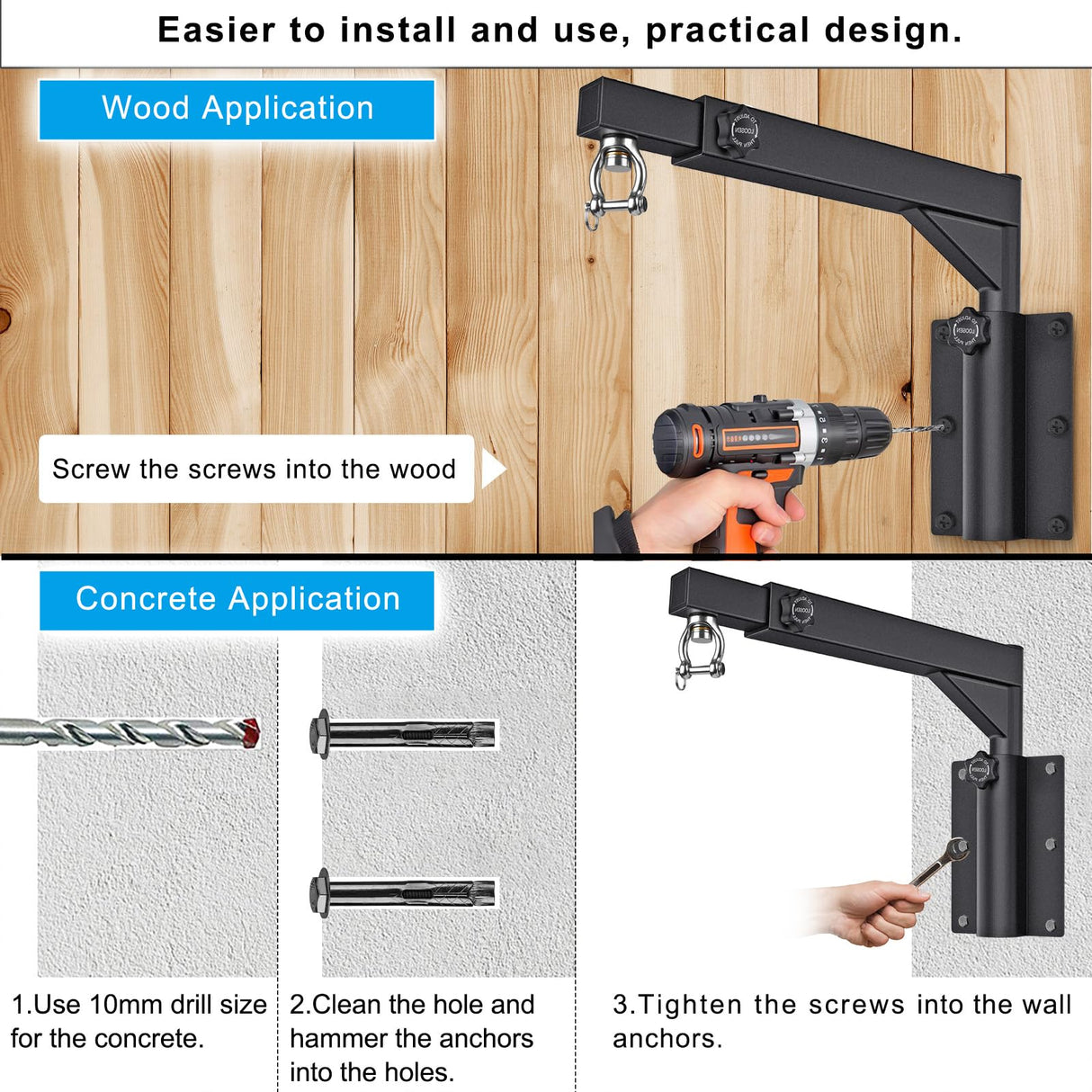 Dolibest Wall Mount Heavy Bag Hanger, Heavy Duty Punching Bag Hanger, Adjustable Boxing Bag Hanger Stand for Home Gym Indoor Outdoor, (800 LB Capacity) Dolibest