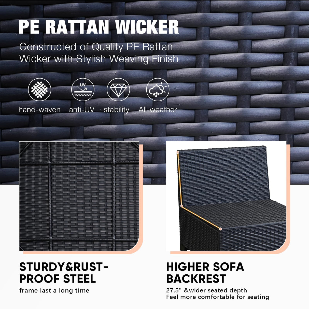 TerraRelax Patio Furniture Set 6 Pieces All Weather Patio Conversation Sets Wicker PE Rattan Outdoor Sectional Couch Sofa Set with Cushion Table for Garden, Backyard, Poolside Peacock Blue TerraRelax