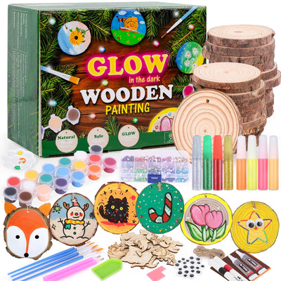 Alotwan Kids Wood Painting Kit Glow in The Dark - Arts and Crafts for Kids Ages 5-12, Easter Crafts Gifts for Girls Boys Birthday, Art Supplies for 5 6 7 8 9 10 11 12 Year Old
