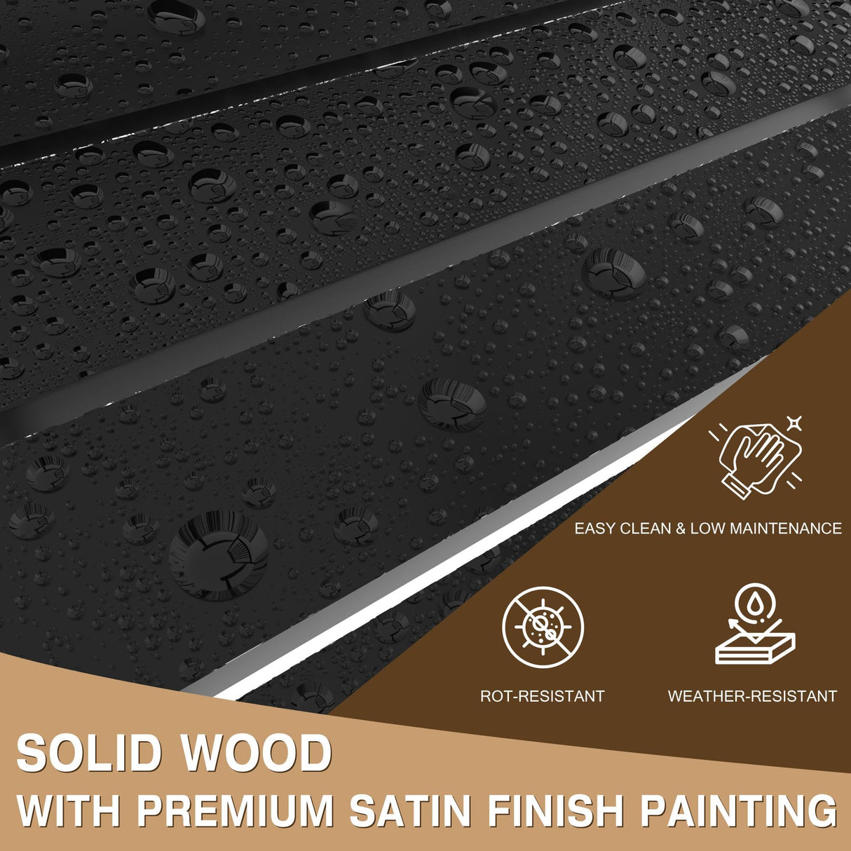 MUPATER Outdoor Rocking Chair Set 3-Piece Patio Wooden Rocker Bistro Set with Foldable Table and Curved Seat, Black MUPATER