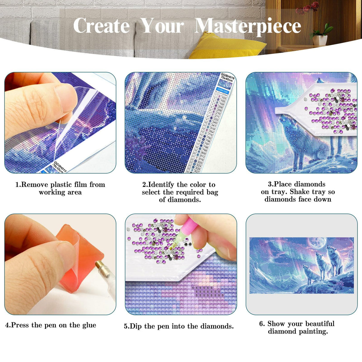 JOOZ Large Diamond Painting Kits for Adults DIY 5D Wolf Diamond Art Kits for Adults Full Drill Aurora Diamond Art Kits Moon Gem Painting Kits for Gift Home Wall Decor 27.5x15.7 Inch JOOZ