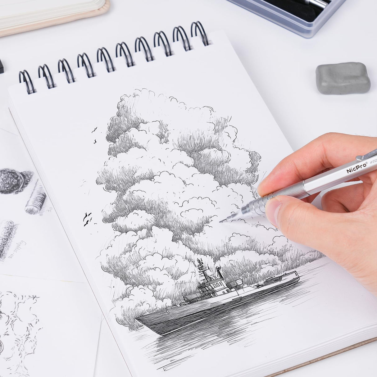 Nicpro 22PCS Metal Mechanical Pencil Set in Case, Art Drafting Pencil 0.5, 0.7, 0.9 mm & 2 PCS 2mm Mechanical Drawing Pencils with 396PCS Leads (4B 2B HB 2H Colored) for Drawing Writing Sketching Nicpro