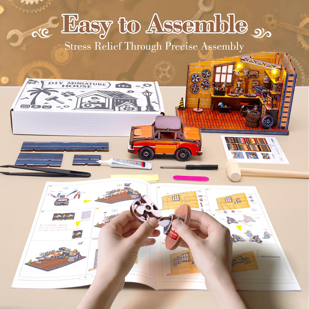 DIY Miniature House Kit Garage Workshop, Miniature Dollhouse Kit with LED, Tiny House Wooden Model Kits for Adults Teens, Mini Houses Building Kits Crafts for Adults, Gifts for Family Friends JoySpark Toys