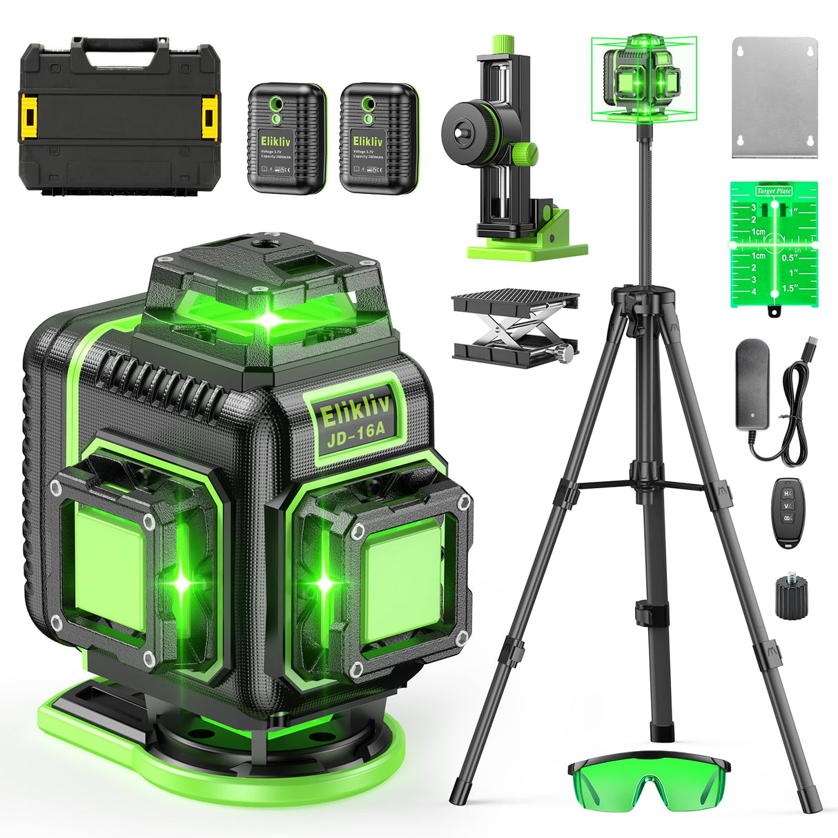 Laser Level 360 Self Leveling with Tripod, Elikliv 4D Laser Level, 165Ft Green Laser Level Lines Tool, 4x360° Cross Line Laser for Construction, Floor Elikliv