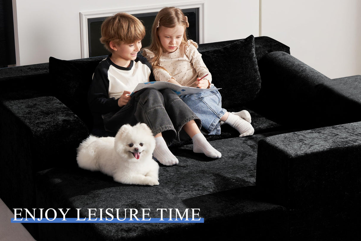 HABUTWAY 105" L-Shape Modular Sectional Sofa Couch for Living Room,No Assembly Required,Modular Comfy Sofa with Deep Seat for Living Room Bedroom,Luxury Distressed Velvet(Right,Black) HABUTWAY