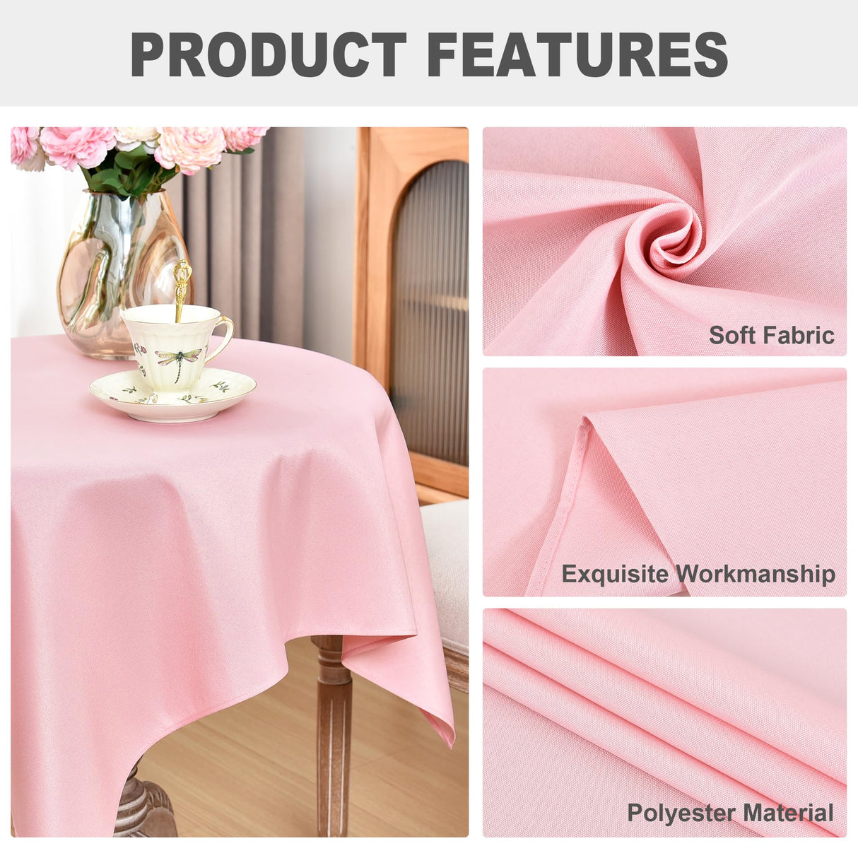 Small Square Tablecloth 36 x 36 Inch Washable Polyester Table Cloth Solid Pink Heavy Duty Fabric Coffee Table Cover for Dining Home Kitchen Party Wedding eeivs
