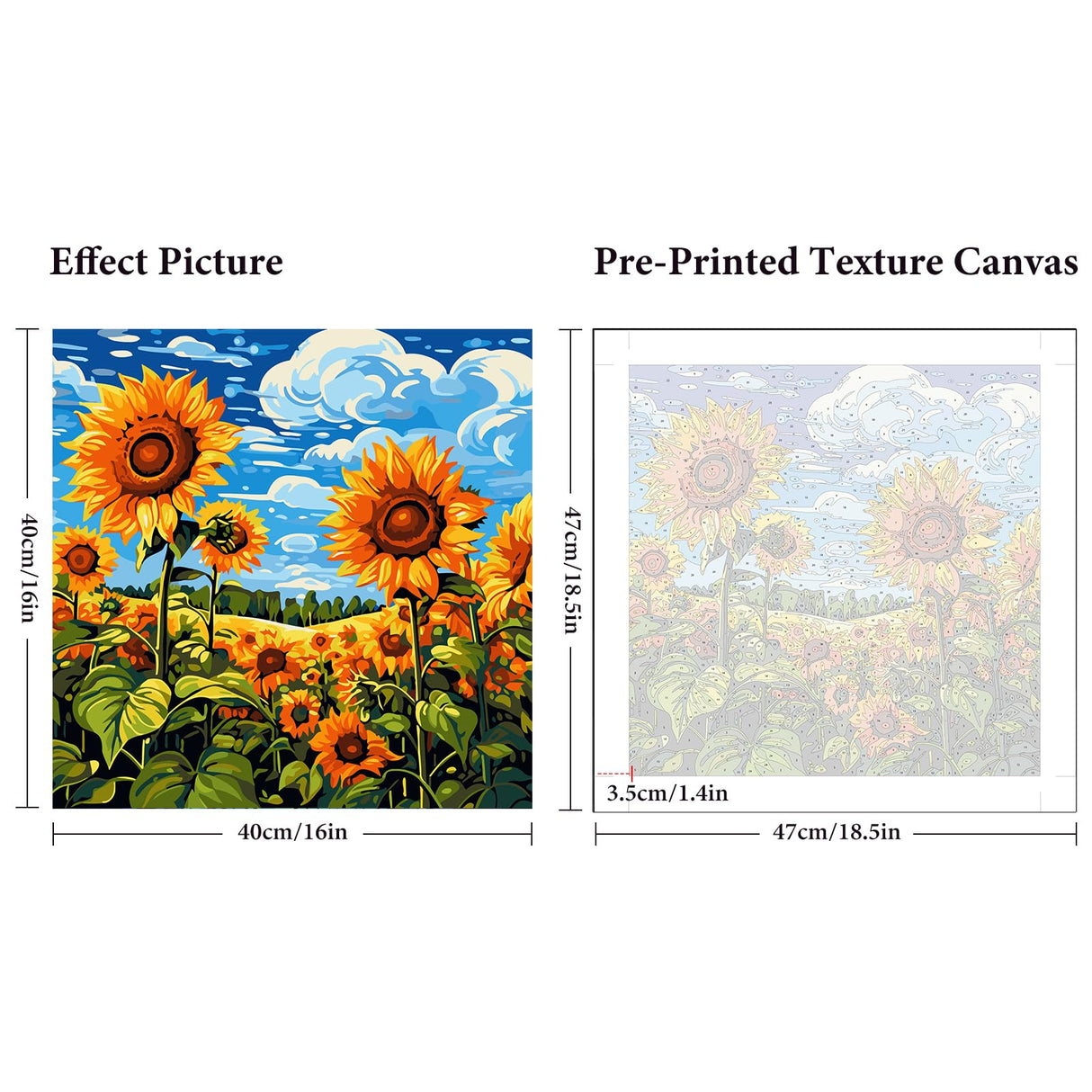 Fountor Paint by Numbers Kit for Adults Beginner, Sunflowers Adult Paint by Number Kits on Canvas Without Frame, Sunflower Field Landscape Oil Paint by Numbers for Home Decor Gift 16” W x 16”L Fountor