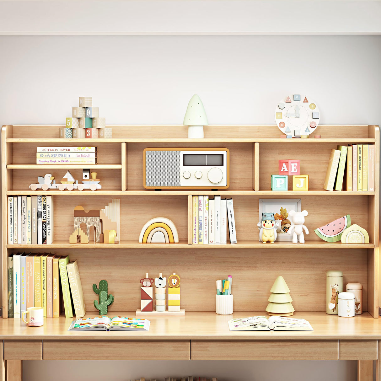 BALANBO Kids Desk Kids Table with Hutch for Children Wood Table Solid Wood Desk Two Positions Suitable for Two People Suitable for Children's Study Adult Home Office and Other Places(Natural) BALANBO