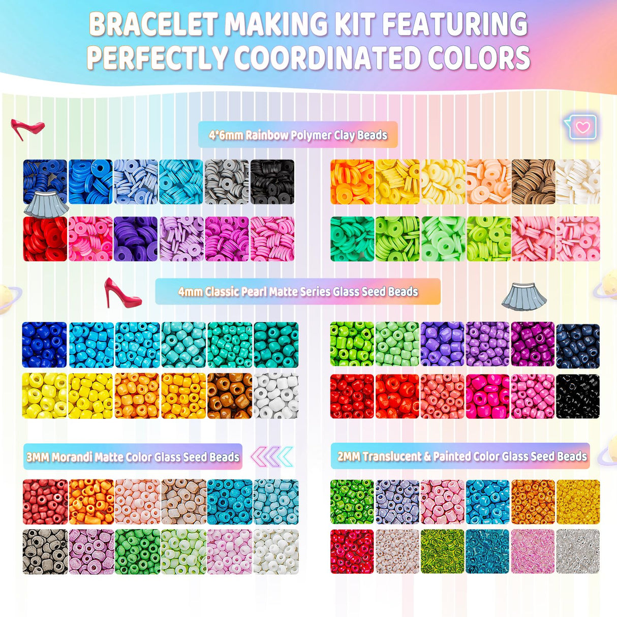Goldwise Friendship Bracelet Kit for Girls, 16000 pcs with Seed Beads (2/3/4mm), Clay Beads, 7 Styles Letter Beads (A-Z), Variety of Charms, DIY Jewelry Making Crafts, Kids Toy for Ages 6+ Goldwise