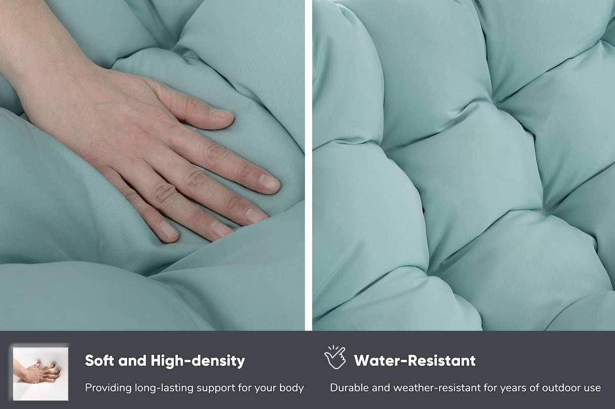 JOYBASE Double Swing Egg Chair with Stand, 2-Person Hanging Egg Chair Wicker Rattan Oversized Swinging Chair for Outdoor Indoor Garden Patio (Light Blue) JOYBASE