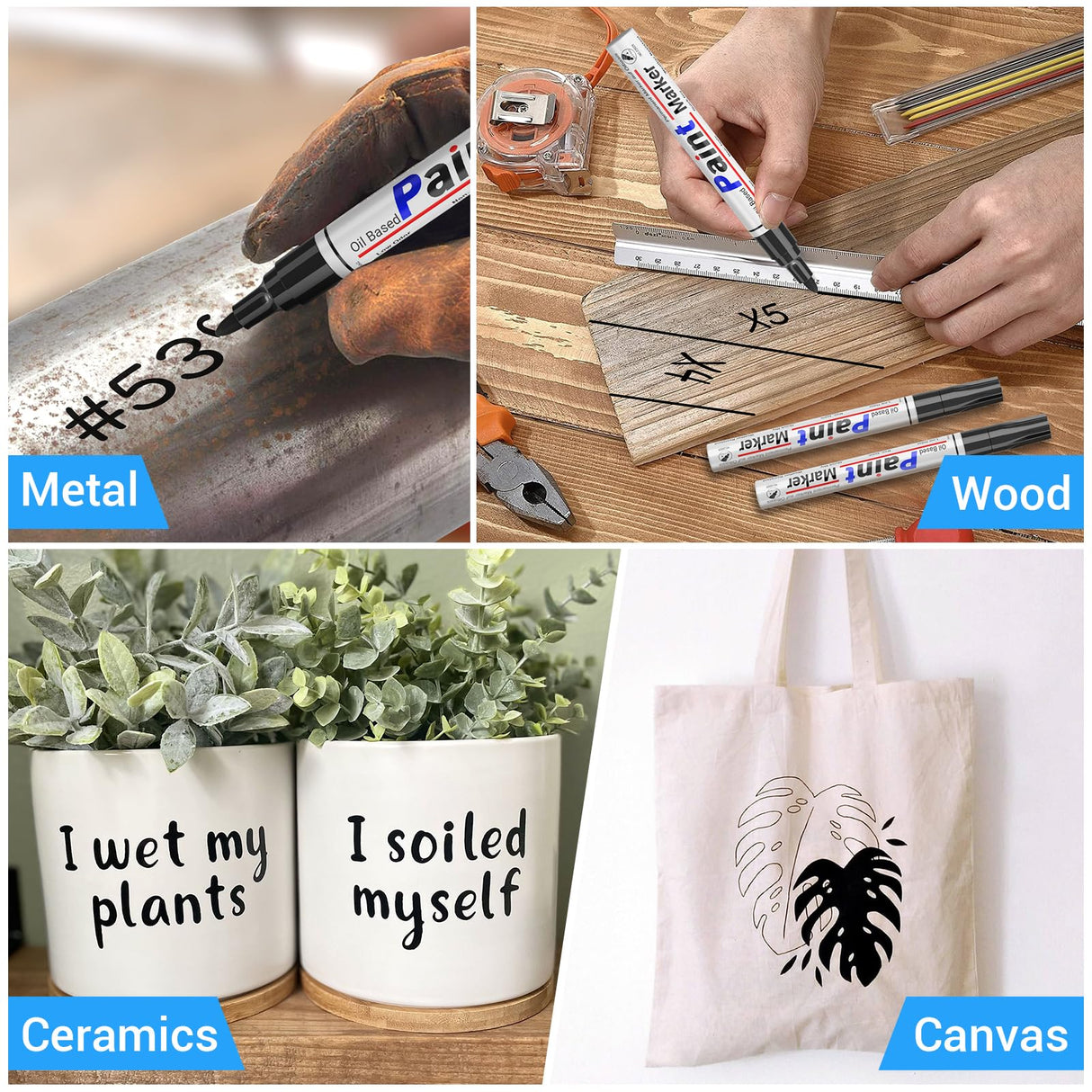 DAPAWIN Black Paint Pen Permanent Markers Waterproof -4 Black paint markers,paint marker for Metal,Rocks,Wood,Plastic,Tire,Glass,Fabric,label,Medium Tip,Oil Based Paint Markers Black Markers Permanent DAPAWIN