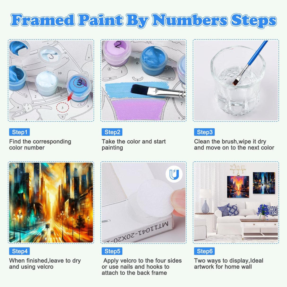 GHHKUD 4 Pack Cityscape Paint by Numbers with Frame for Adults Kids, Paint by Numbers Night Street for Kids Ages 8-12, DIY Acrylic Paint Children Beginner Gifts Home Wall Decor 20x20cm GHHKUD