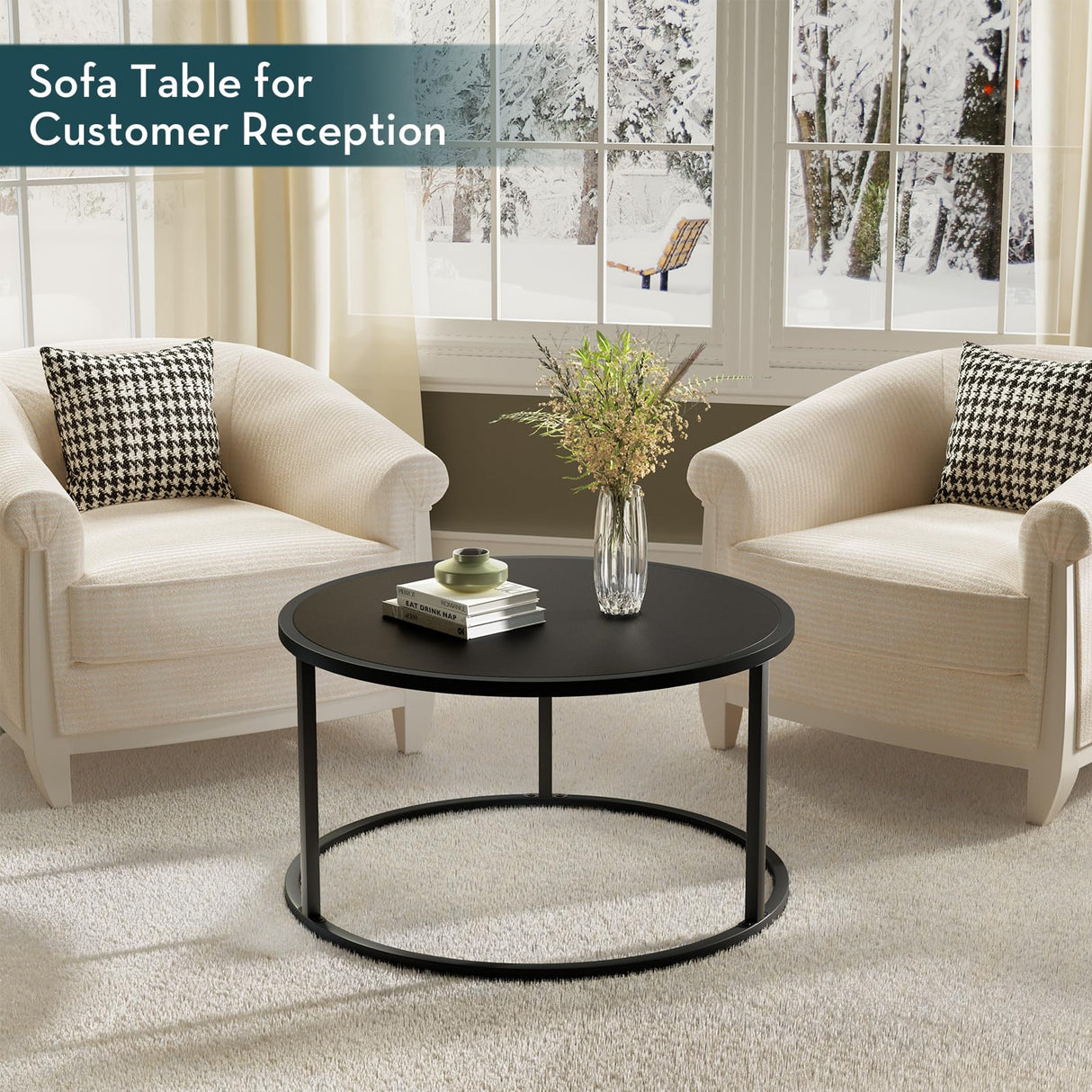 SAYGOER Small Round Coffee Table, Black Coffee Tables for Living Room, Modern Center Table for Small Space Home Office Gardern, 27.6 × 27.6 × 17.7inch, Black SAYGOER