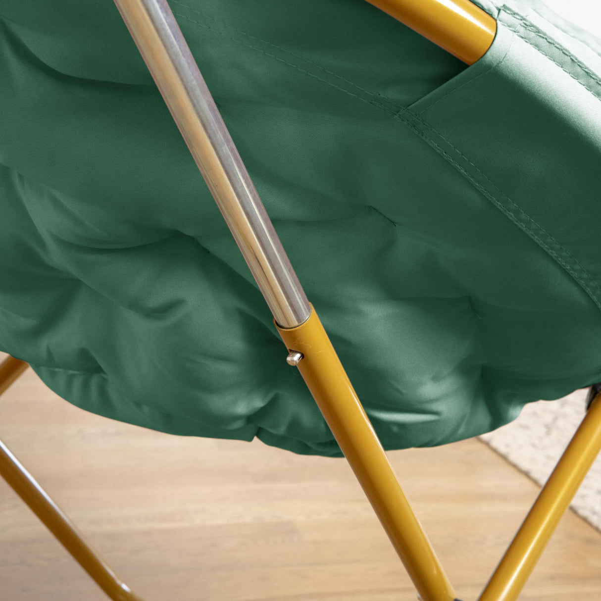 Flash Furniture Gwen Oversize Folding Saucer Chair - Emerald Faux Fur Moon Chair - Soft Gold Metal Frame - 38" Portable Folding Chair - for Dorm and Bedroom Flash Furniture