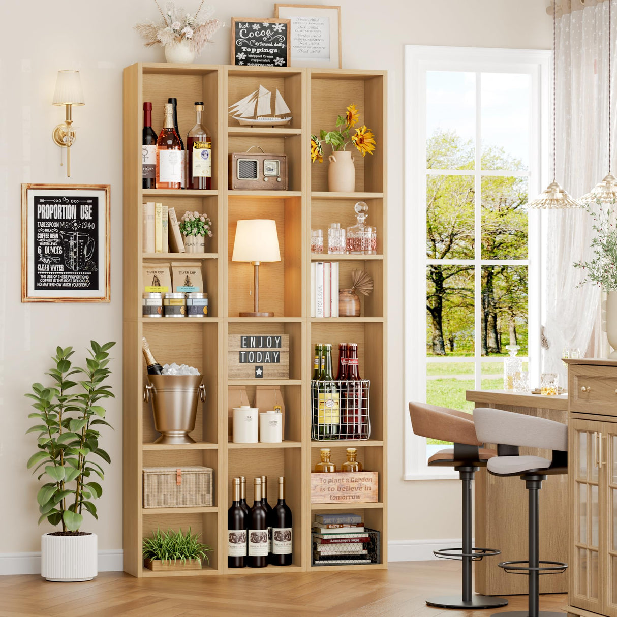 FOTOSOK 8-Tier Media Tower Rack, 11.6 X 9.3 X 71 Inches CD DVD Slim Storage Cabinet with Adjustable Shelves, Tall Narrow Bookcase Display Bookshelf for Home Office, Natural FOTOSOK