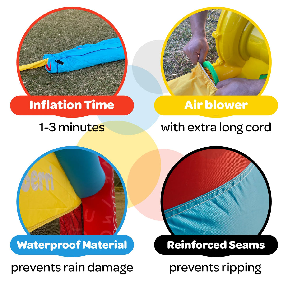 JoyBerri Bouncy House - 16.8' x8.9' Ft Extra Large, Inflatable Bounce House for Kids and Adults - with Air Blower, Volleyball Net, Basketball Hoop and Slide - ASTM Certified JOYBERRI