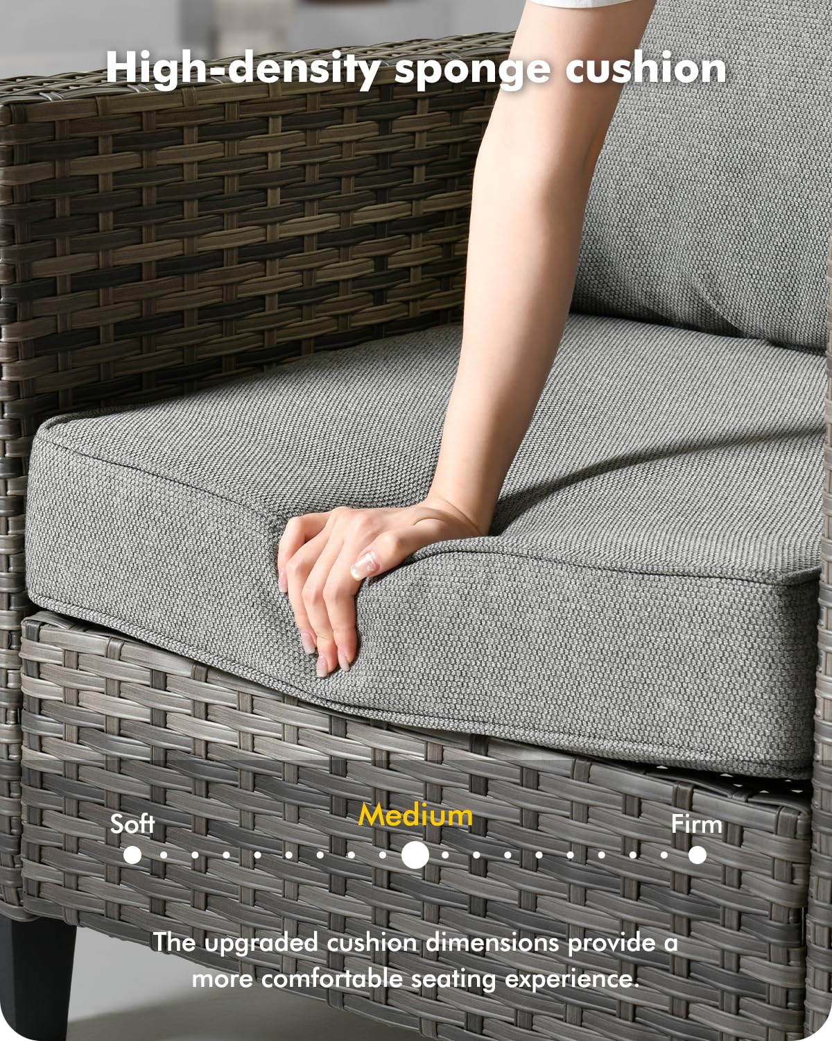 CAODOC 6-Piece Outdoor Wicker Patio Set with 7 Seats, Including 43" Fire Pit - Sectional Sofa and Conversation Set for Backyard or Lawn, Gray Rattan with Waterproof Dark Gray Cushions CAODOC