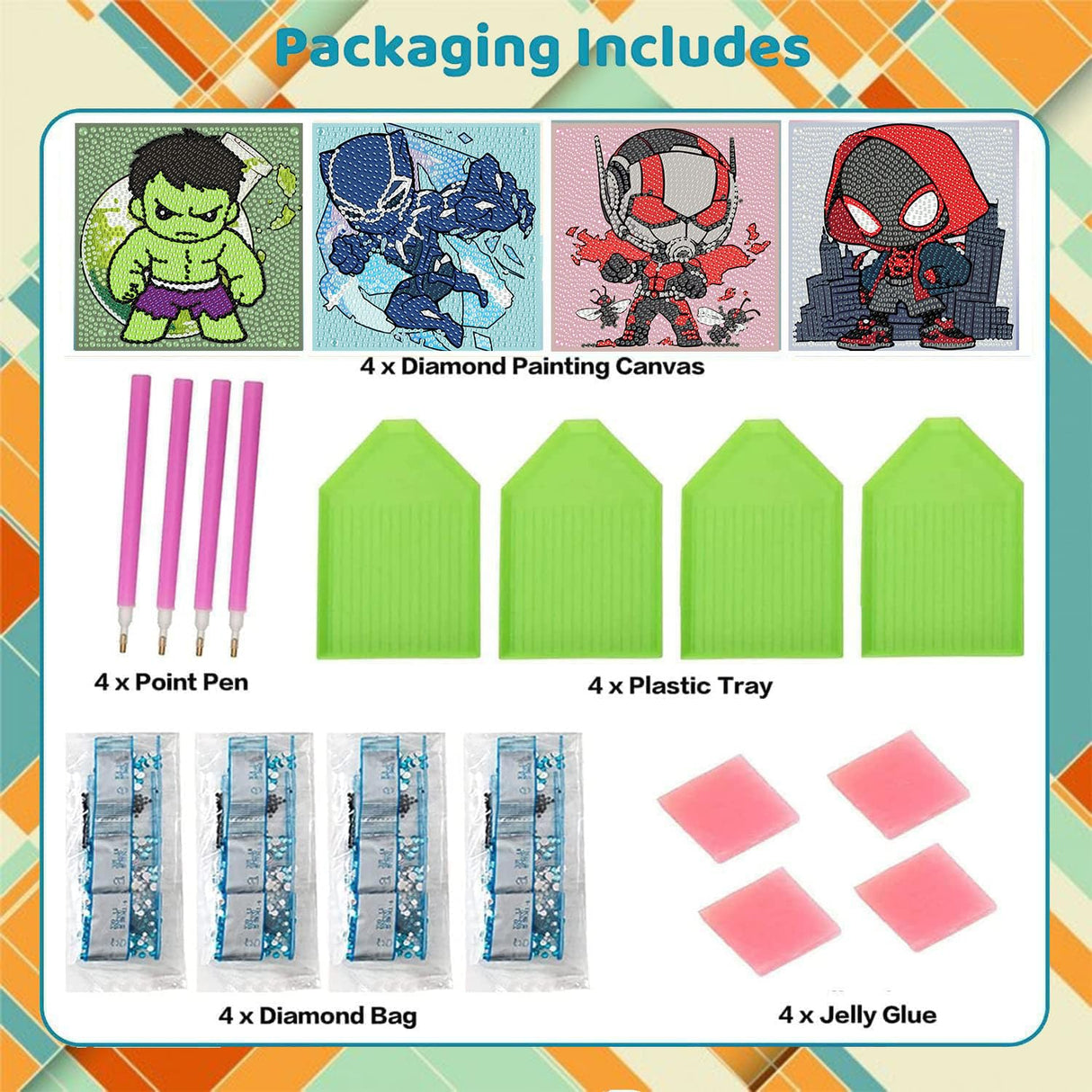 4 Pack Cartoon Diamond Art Kits for Kids-Arts and Crafts for Kids 4-6, 4 Pack Cartoon Gem Painting Kit for Home Wall Decor Present 6X6 inch Sretoul