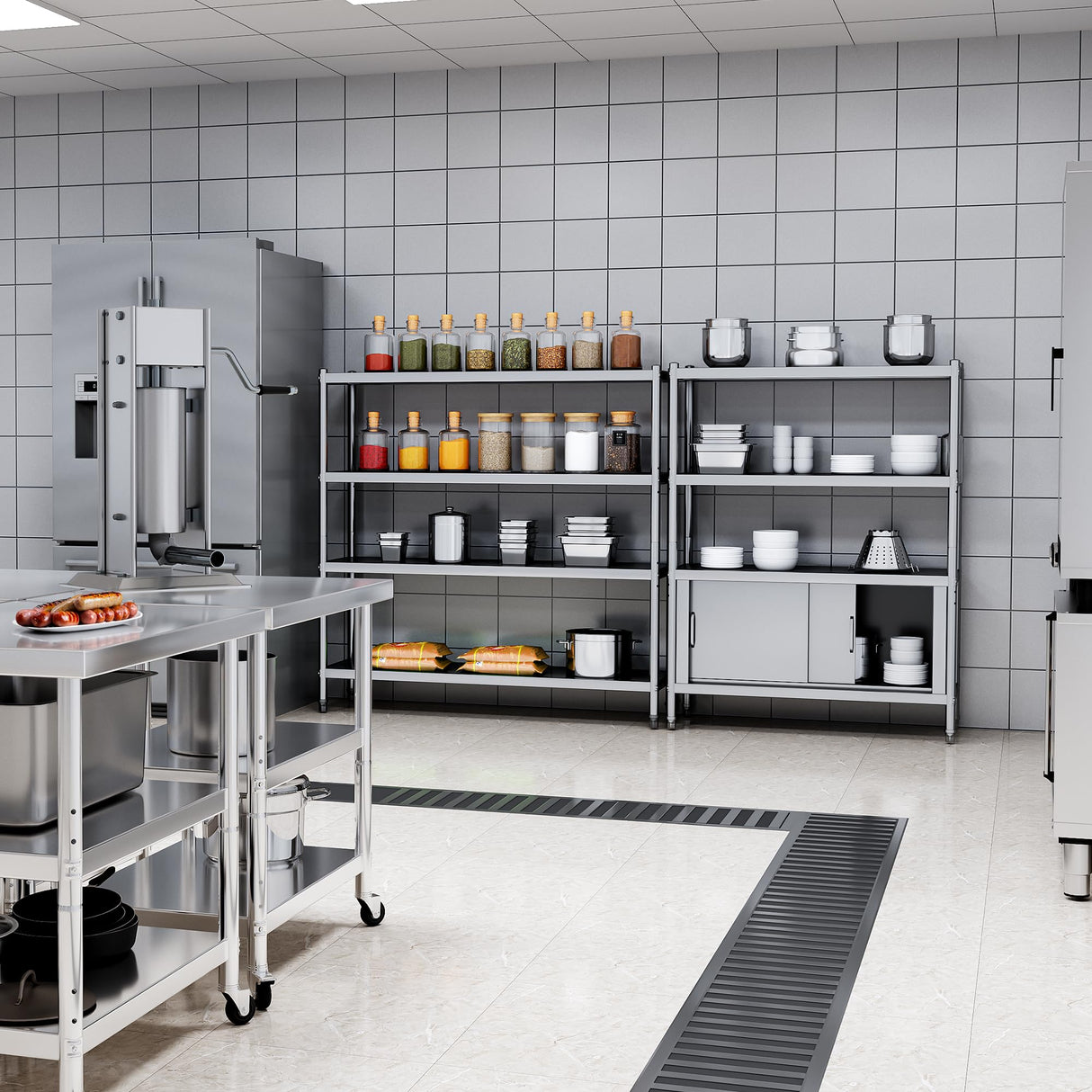 YITAHOME Stainless Steel Shelves, 60"*18"*60" 4 Tier Storage Shelf, Heavy Duty Shelving for Kitchen Garage Office Restaurant Warehouse YITAHOME