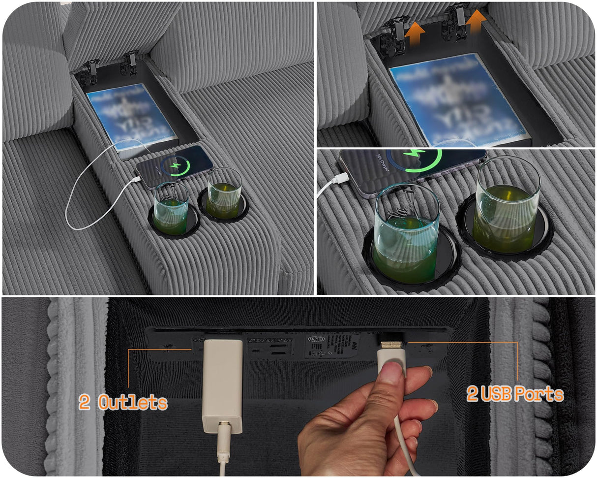 AMERLIFE 172 Inch U Shaped Couch, Modular Sectional Sofa with Storage Console, Oversized Couch with Charging Socket, Grey Comfy Couch AMERLIFE