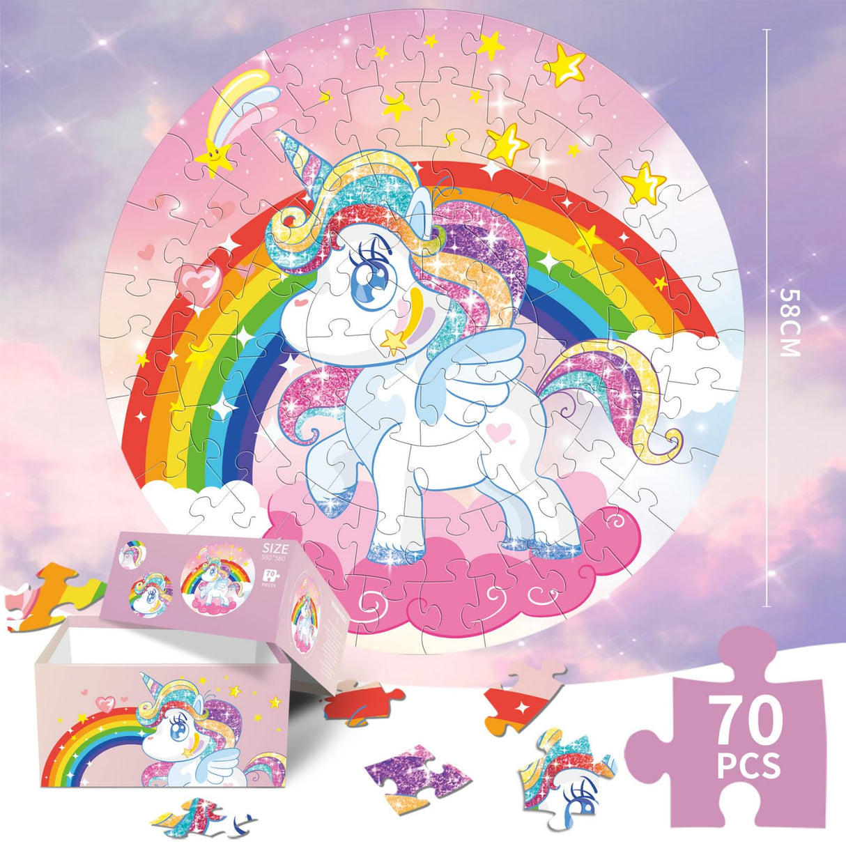Unicorn Floor Puzzle for Kids Ages 3-5 Years Old: 70 Pieces Large Jigsaw Puzzles for Toddlers 4-8 Learning Educational Development Toys Game Girls Christmas Birthday Easter Gift FunPaxido