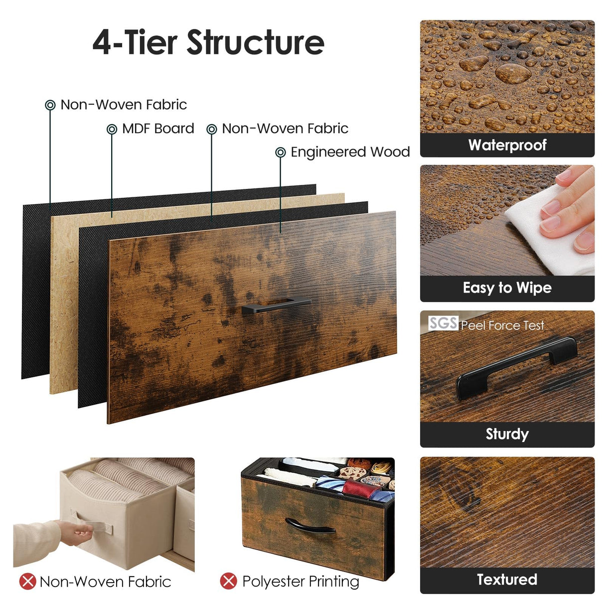 Memobarco Nightstand, End Table, Bedside Table, Small Tall Dresser for Bedroom with 3 Storage Drawer, Chest of Drawers Fabric Dressers with Steel Frame, Wooden Top & Front for Living Room Memobarco