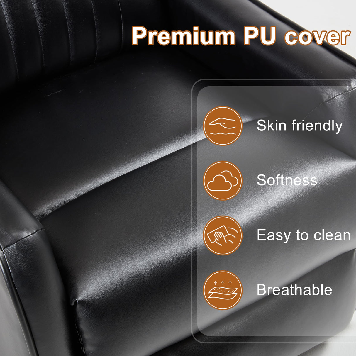 Manual Swivel Rocker Recliner Chair for Adults, Overstuffed Recliner Glider with Massage and Heat, Living Room Reclining Chair, PU Leather Black Luxlen