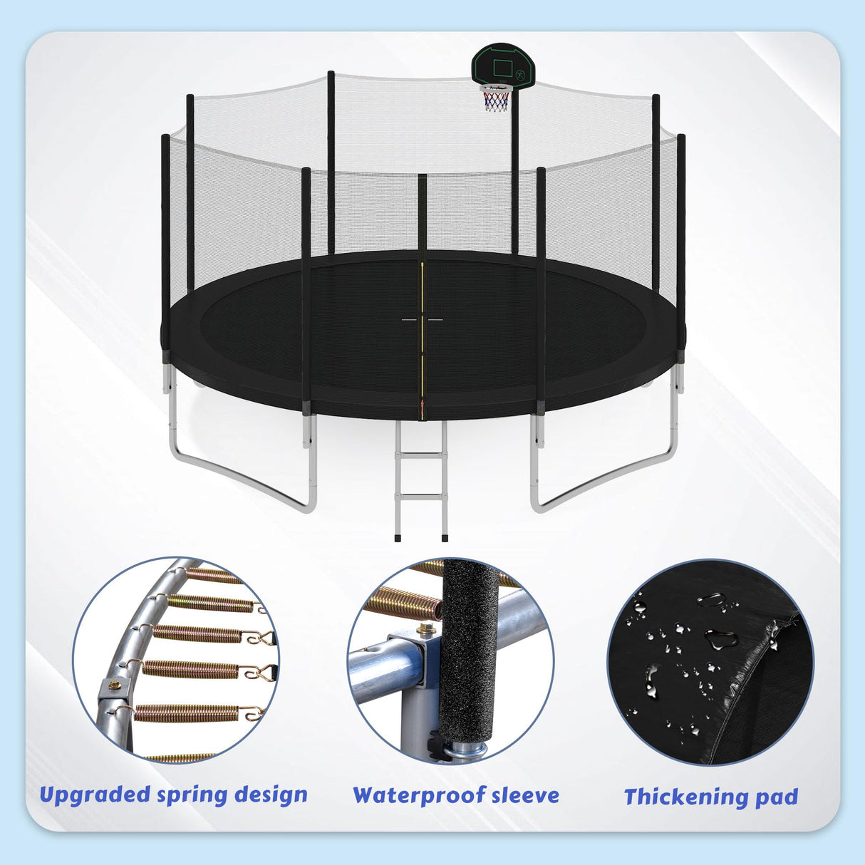 Trampoline 14FT for Kids and Adults with Safety Enclosure Net, Basketball Hoop &Ladder 1500LBS ASTM Compliant Outdoor Recreational Trampoline Merax