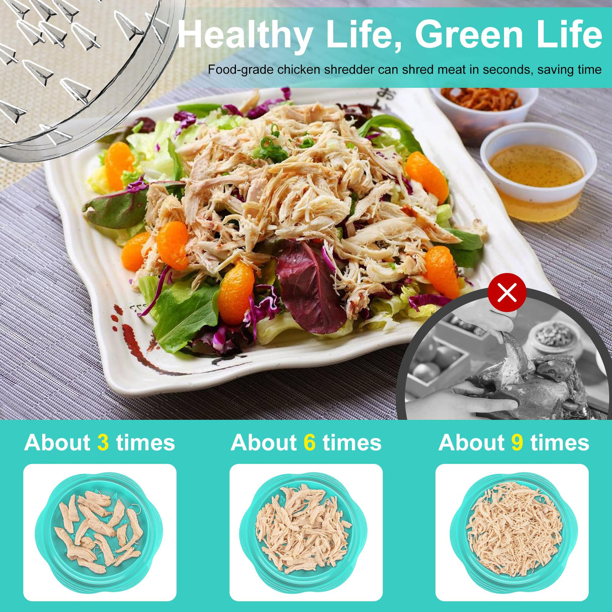 SURETIVIAN Chicken Shredder Large Chicken Breast Shredder Tool Twist with Brush&Fork, Visible Meat Shredder Machine, Anti-Slip Strip, Ergonomic Handle, BPA Free, Pork Beef Chicken(Mint Green) SURETIVIAN