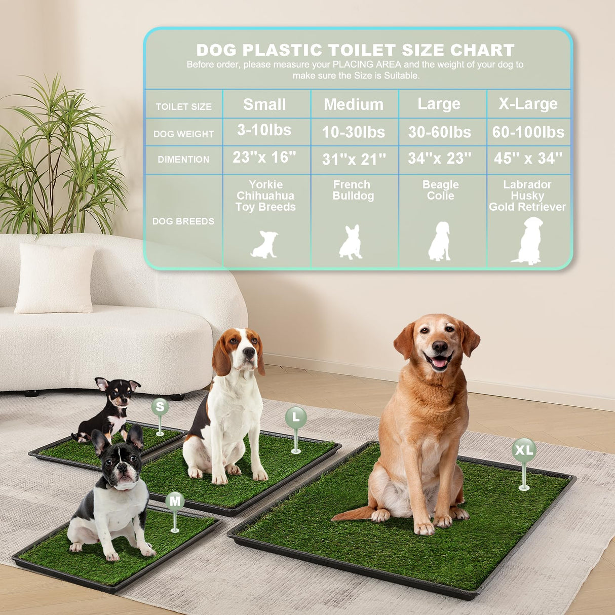HQ4us Dog Grass Pad with Tray Large 34”×23” Dog Litter Box Toilet with 2×Artificial Grass for Dogs with Hemmed Edge, Pee Pads for Dogs, Realistic, Less Stink, Potty for Balcony HQ4US 4LEGS