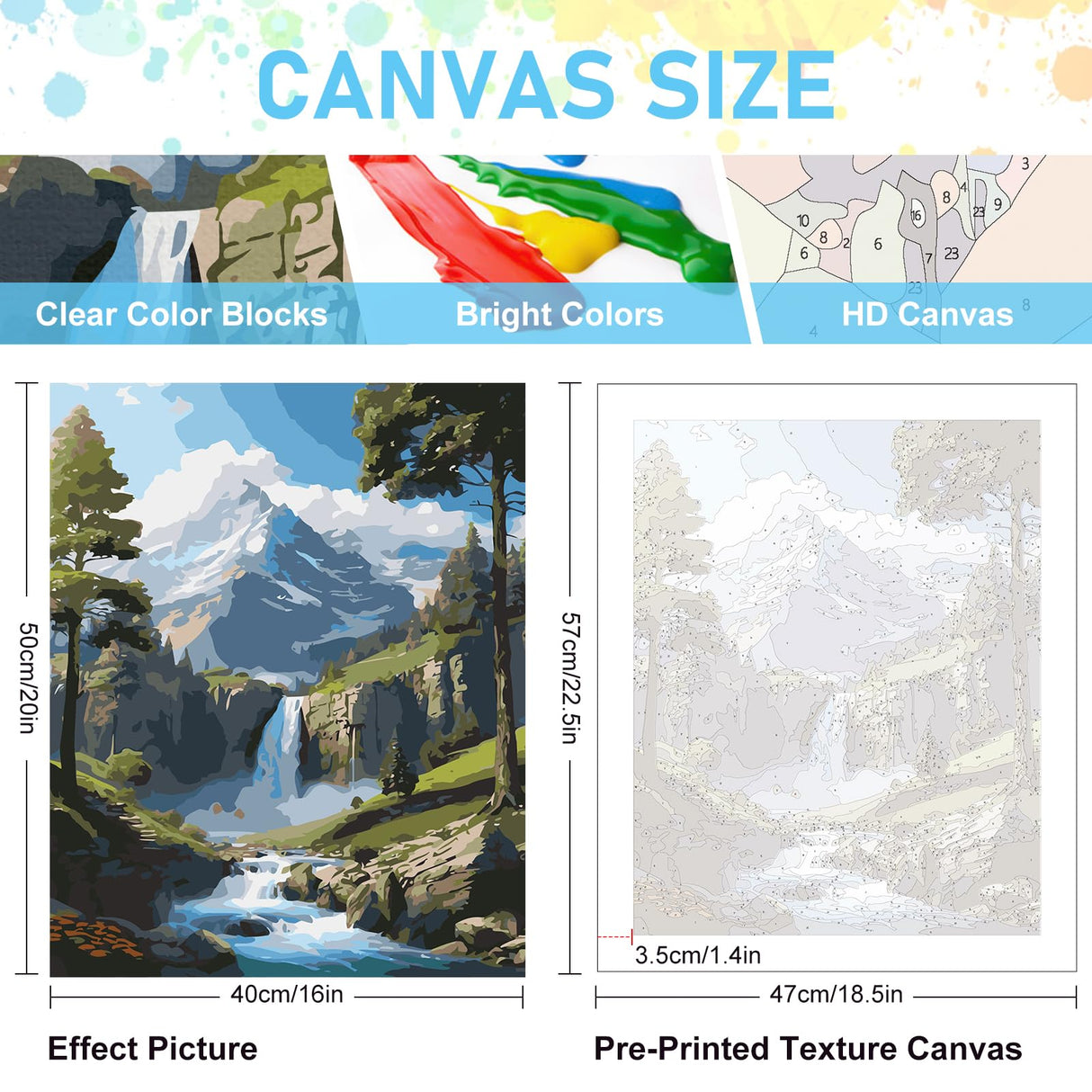 Offito Paint by Numbers Kit for Adults- Waterfall Landscape Adult Paint by Number Kits on Canvas for Beginners, Mountain Scenery DIY Acrylic Oil Number Painting Kits for Home Decor Gift 16"x20" Offito