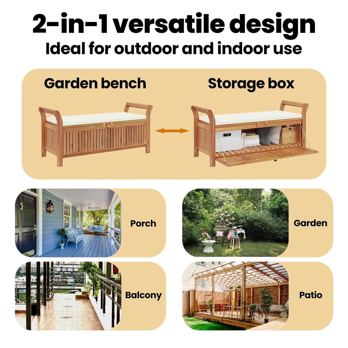vidaXL Garden Storage Bench with Soft Cushion 49.6 in Solid Acacia Wood Ample Capacity Classic Design for Outdoor Use Perfect Patios and Gardens Durable Comfort Furniture Patio Seat Wooden Picnic vidaXL