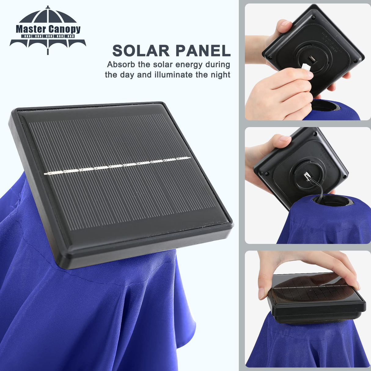 MASTERCANOPY Patio Umbrella with 32 Solar LED Lights -8 Ribs (9ft,Blue) MASTERCANOPY