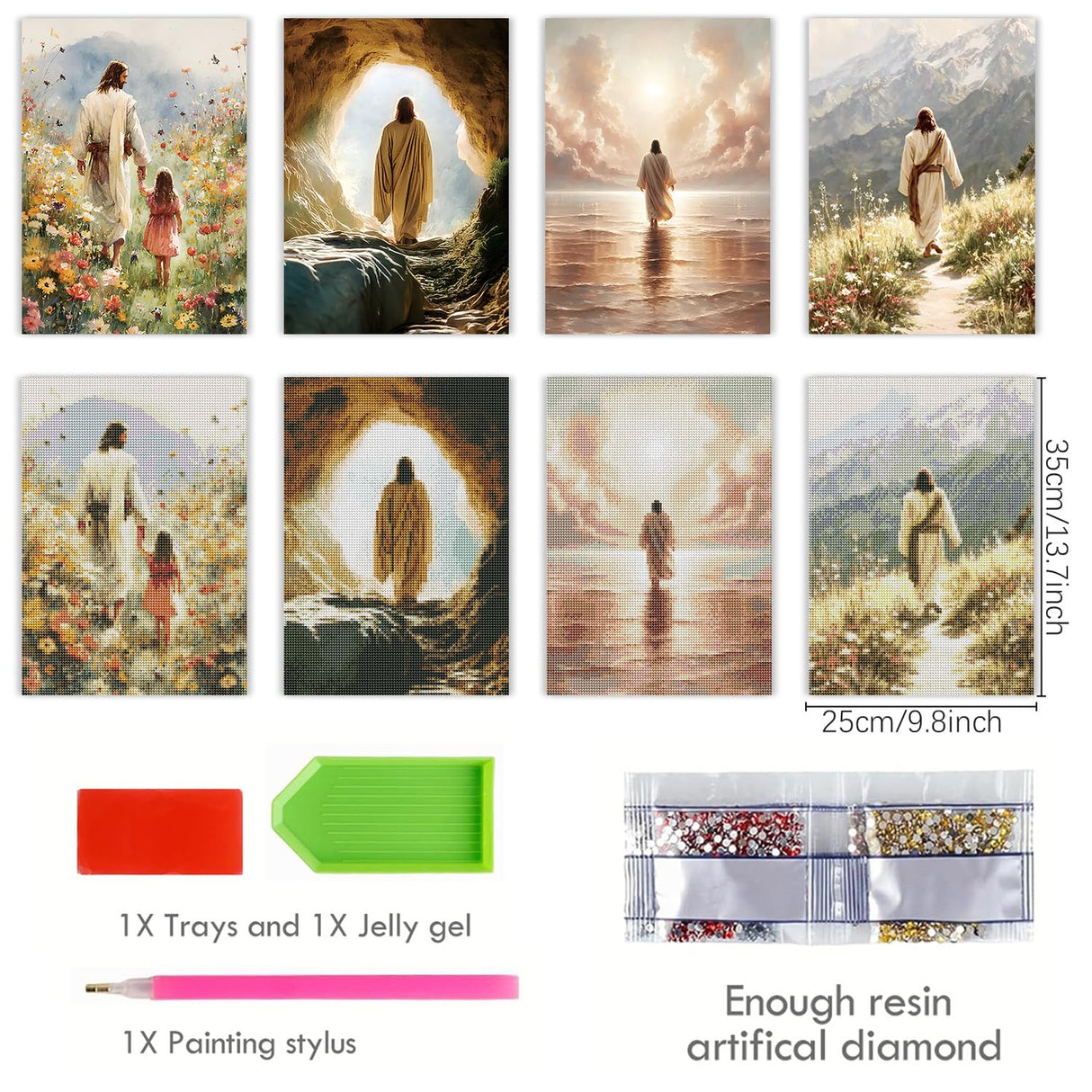 Sitsink Jesus Diamond Art Kits for Adults - Full Drill Jesus Walking on Ocean Beach Christian Diamond Painting, 5D Gem Art Canvas Set Religious Christ Holiday Gifts for Women (4 Sheets) Sitsink