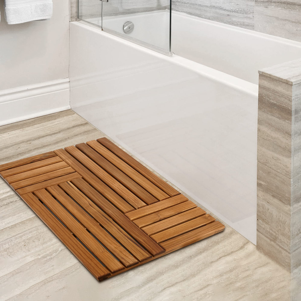 Utoplike Teak Wood Bath Mat, 31.8 x 20 inch Large Wooden Shower Mat for Bathroom, Non Slip Wood Floor Sturdy Mat for Inside Shower Luxury Spa Home or Outdoor Utoplike