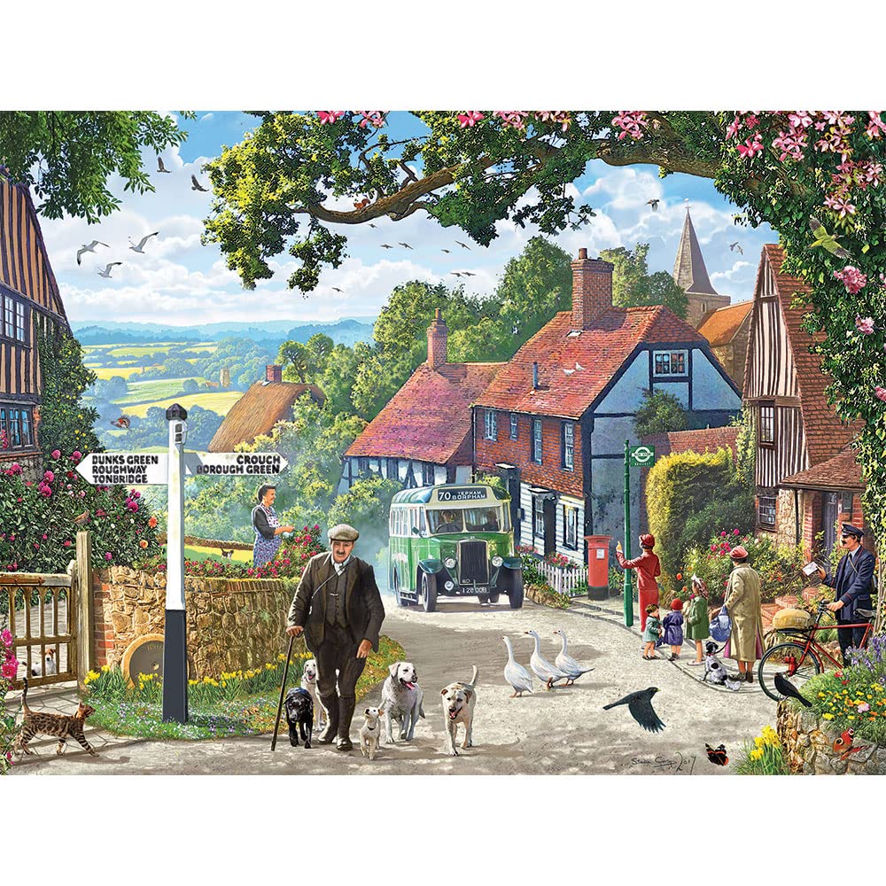 Bits and Pieces – 3000 Piece Jigsaw Puzzle for Adults – The Country Bus - Small Town in The English Countryside Jigsaw Puzzle by Artist Steve Crisp, Completed Puzzle Size: 32-1/2" x 45-1/4" Bits and Pieces